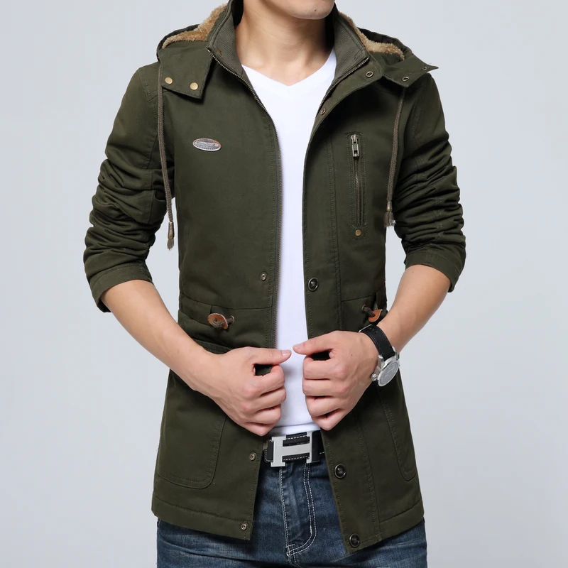 Herren leichter Utility-Parka mit Kapuze, Teddyfutter im Kragen und vertikaler Reißverschlusstasche Nord Taschen