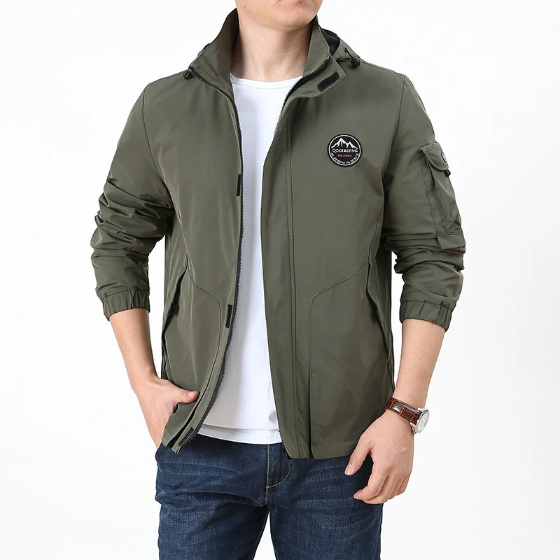 Herren Leichter Kapuzen-Softshellblouson im Urban-Outdoor-Stil mit Ärmeltasche und elastischen Bündchen Nord Taschen