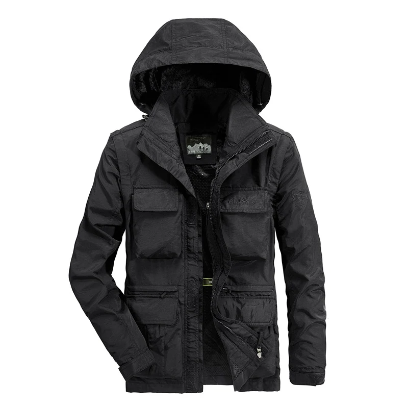 Herren leichter Fieldparka mit Kapuze, Multifunktionstaschen und atmungsaktivem Mesh‑Futter Nord Taschen