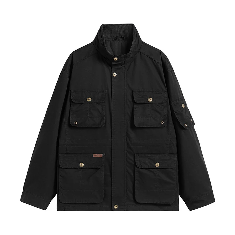 Herren Robuste utilitaristische Feldjacke mit mehrfach aufgesetzten Taschen und Stehkragen Nord Taschen