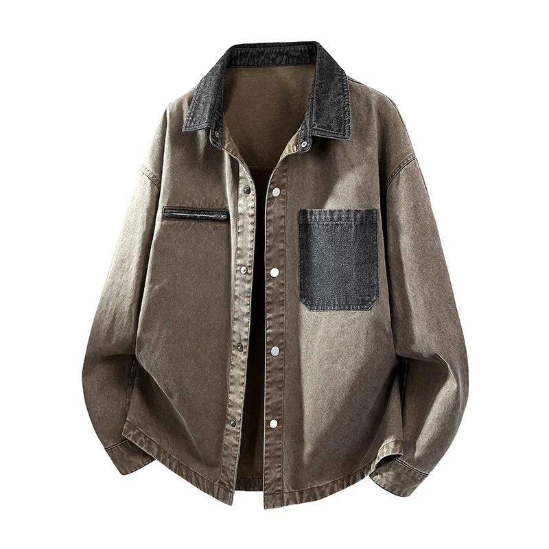 Herren Oversize Denim-Hemdjacke mit Kontrasttasche und Druckknopfleiste Nord Taschen