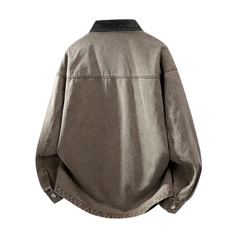 Herren Oversize Denim-Hemdjacke mit Kontrasttasche und Druckknopfleiste Nord Taschen