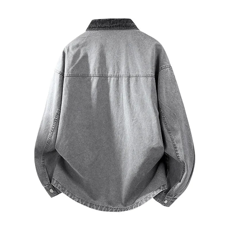 Herren Oversize Denim-Hemdjacke mit Kontrasttasche und Druckknopfleiste Nord Taschen