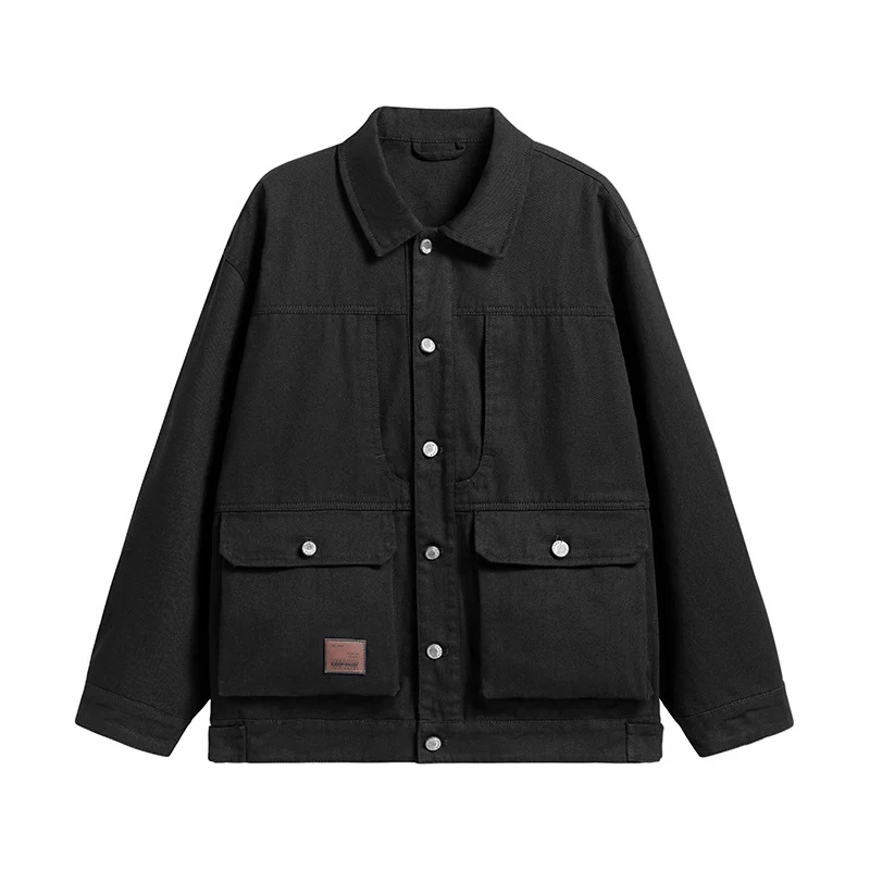 Herren Oversize Canvas-Utility-Jacke mit aufgesetzten Multifunktions-Taschen und Druckknopfleiste Nord Taschen