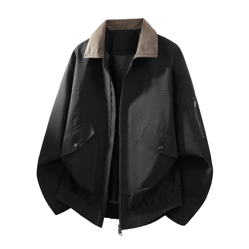 Herren Oversize Bomberjacke im Worker-Stil mit Cordkragen, Pattentaschen und elastischem Saum Nord Taschen
