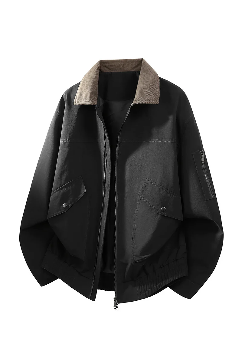 Herren Oversize Bomberjacke im Worker-Stil mit Cordkragen, Pattentaschen und elastischem Saum Nord Taschen