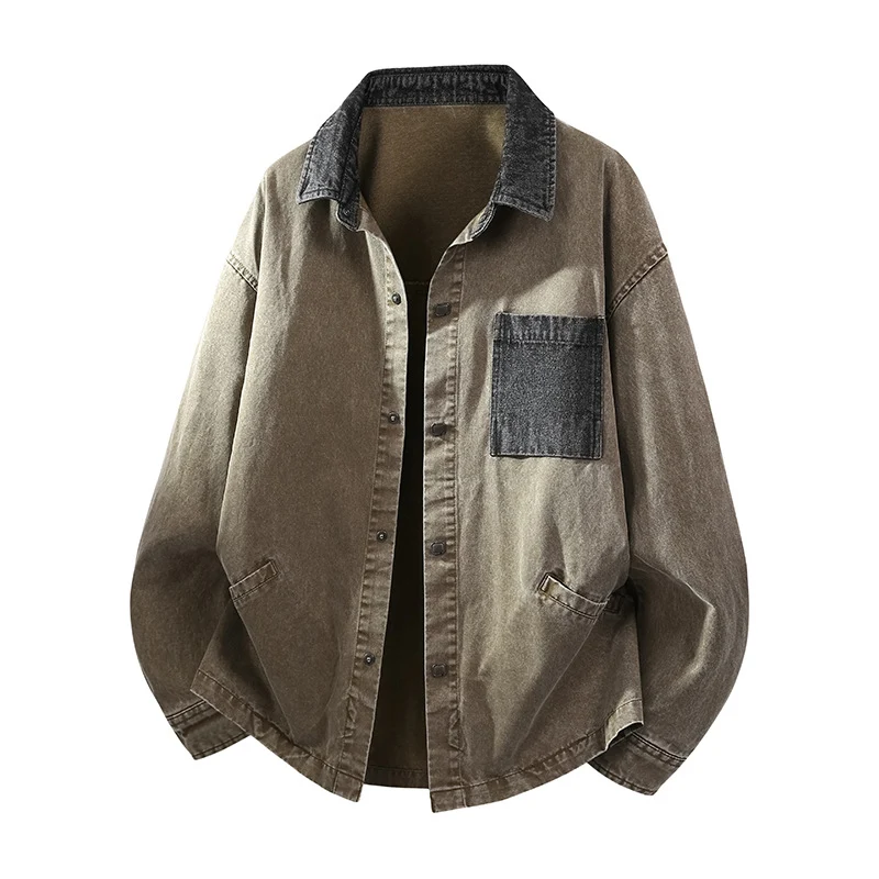Herren Locker geschnittene Denim-Hemdjacke mit Kastenform und Eingrifftaschen Nord Taschen