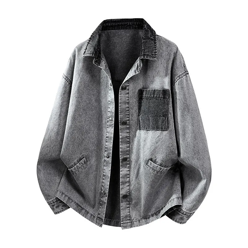 Herren Locker geschnittene Denim-Hemdjacke mit Kastenform und Eingrifftaschen Nord Taschen