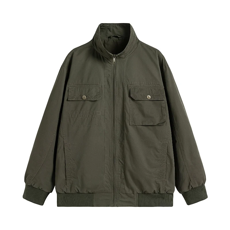 Herren Locker geschnittene Canvas-Überwurfjacke mit Stehkragen und aufgesetzten Pattentaschen Nord Taschen