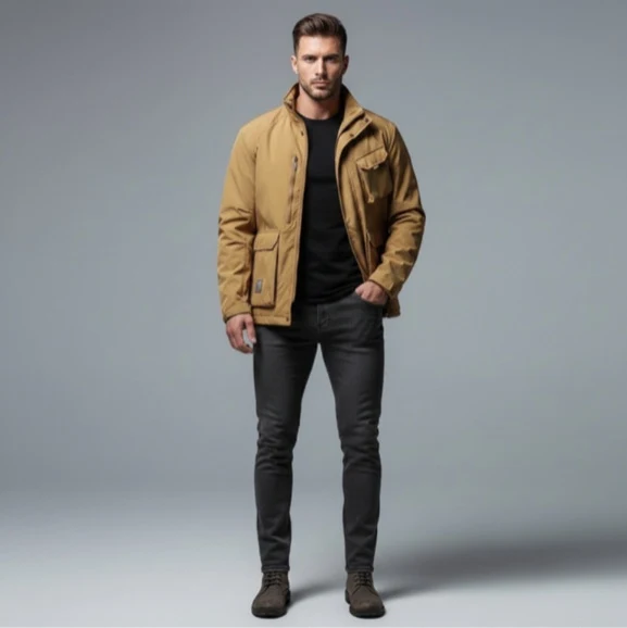 Herren Leichte Utility-Fieldjacke mit Stehkragen, Mehrfach-Taschen und atmungsaktivem Meshfutter Nord Taschen
