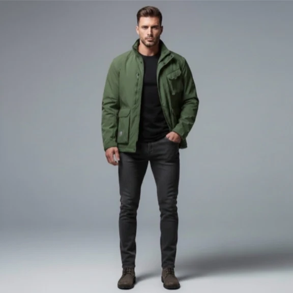 Herren Leichte Utility-Fieldjacke mit Stehkragen, Mehrfach-Taschen und atmungsaktivem Meshfutter Nord Taschen