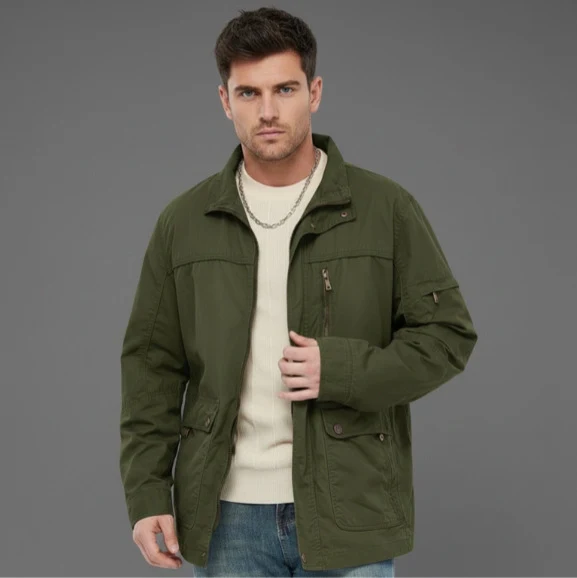 Herren leichte Outdoor-Utility Jacke mit Stehkragen Nord Taschen