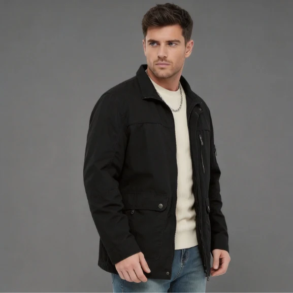 Herren leichte Outdoor-Utility Jacke mit Stehkragen Nord Taschen