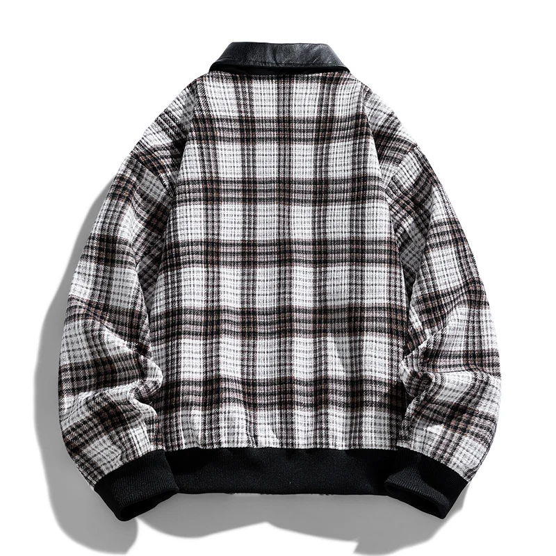 Herren Kariertes Overshirt-Blouson mit kontrastierendem Kunstlederkragen und Rippbündchen Nord Taschen