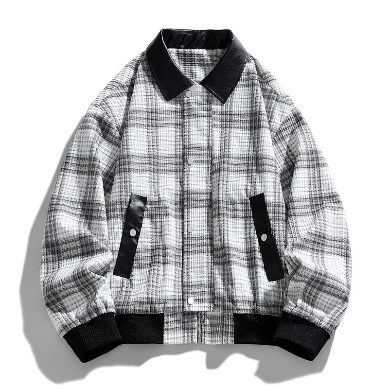 Herren Kariertes Overshirt-Blouson mit kontrastierendem Kunstlederkragen und Rippbündchen Nord Taschen