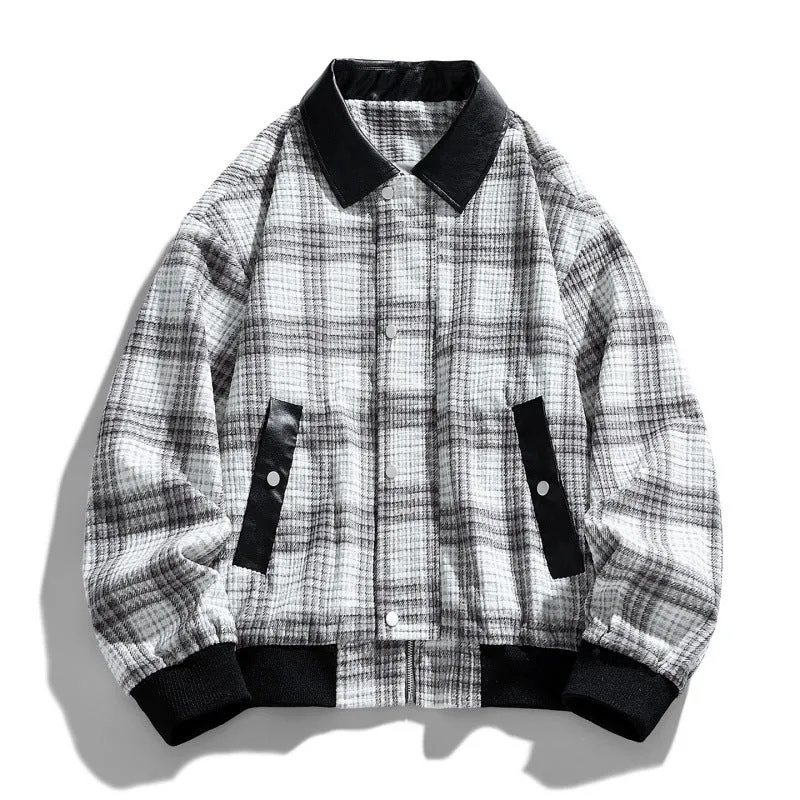 Herren Kariertes Overshirt-Blouson mit kontrastierendem Kunstlederkragen und Rippbündchen Nord Taschen
