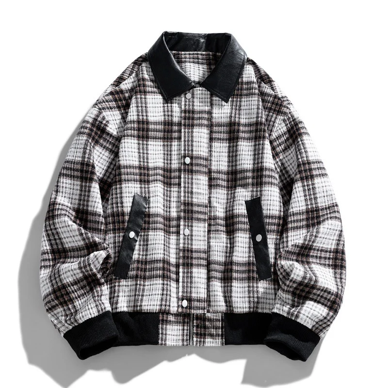 Herren Kariertes Overshirt-Blouson mit kontrastierendem Kunstlederkragen und Rippbündchen Nord Taschen