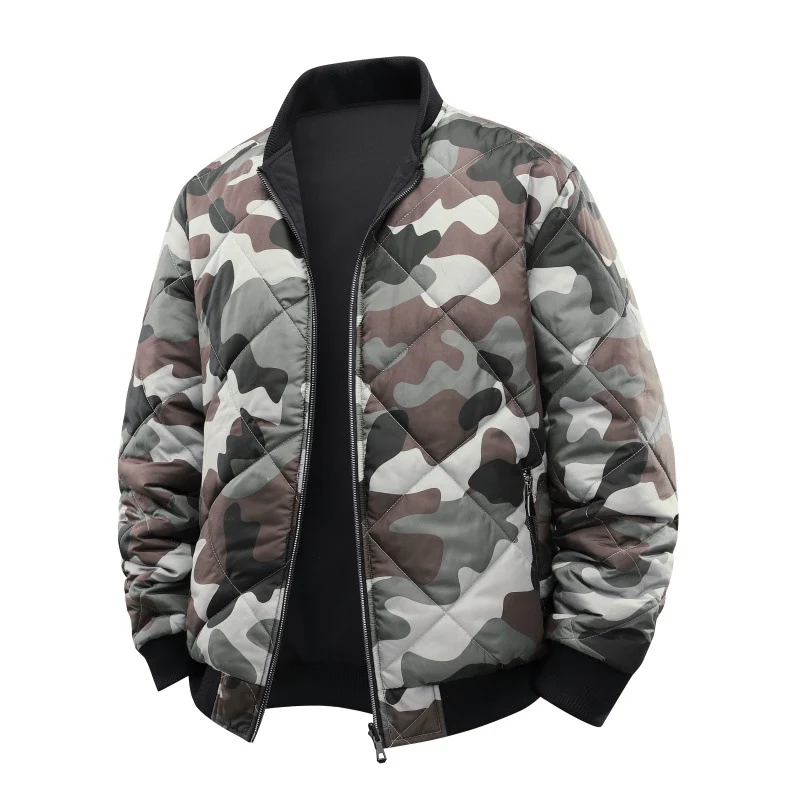 Herren Gestepptes Camouflage-Bomberjacke mit Rippbündchen und Zweiwege-Reißverschluss Nord Taschen