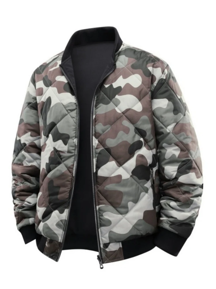 Herren Gestepptes Camouflage-Bomberjacke mit Rippbündchen und Zweiwege-Reißverschluss Nord Taschen