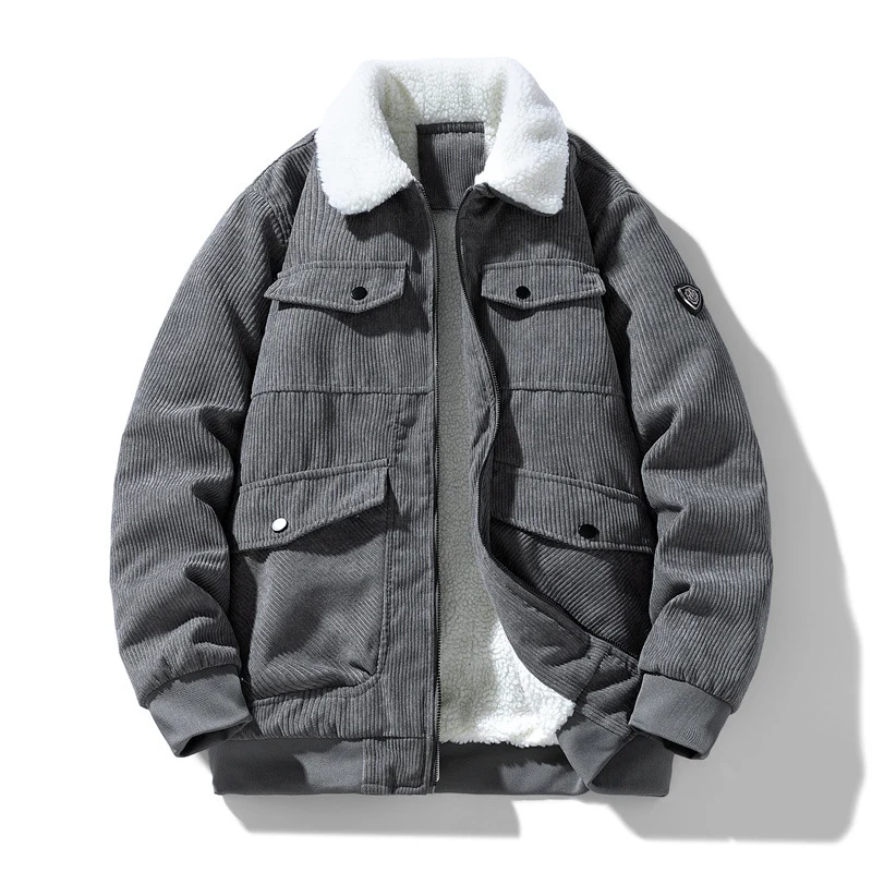 Herren Cord-Fieldjacke mit Teddyfutter, gesteppter Isolierung und Multifachtaschen Nord Taschen
