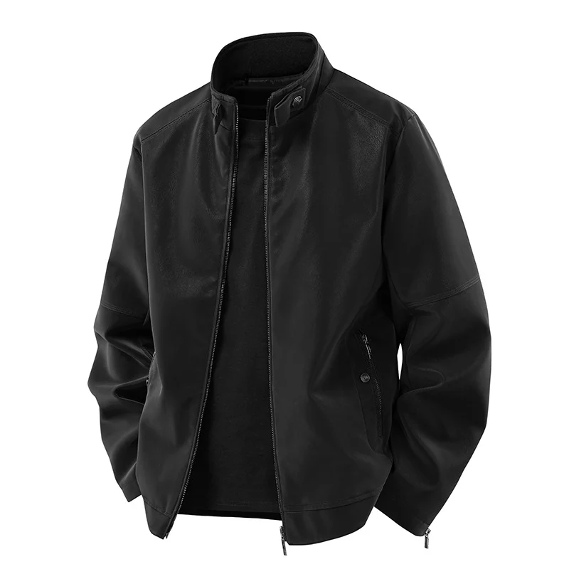 Herren Casual-Lederoptik-Blouson mit Stehkragen und verdecktem Reißverschluss Nord Taschen
