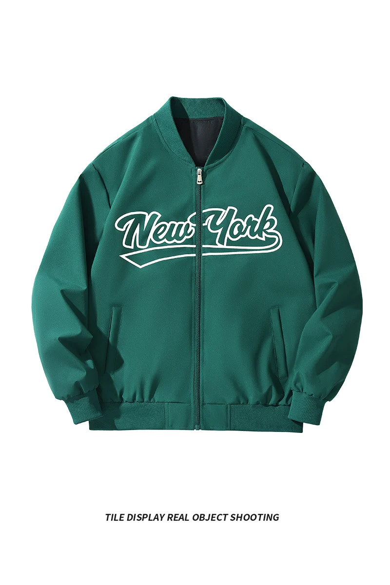 Herren Bomberjacke im College-Stil mit Script-Frontprint und Rippbündchen Nord Taschen