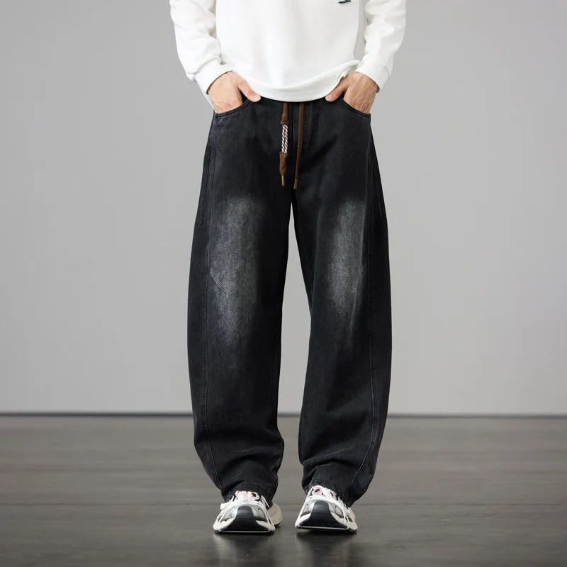 Herren Baggy-Denimhose mit Tunnelzug und Used-Wash-Details Nord Taschen