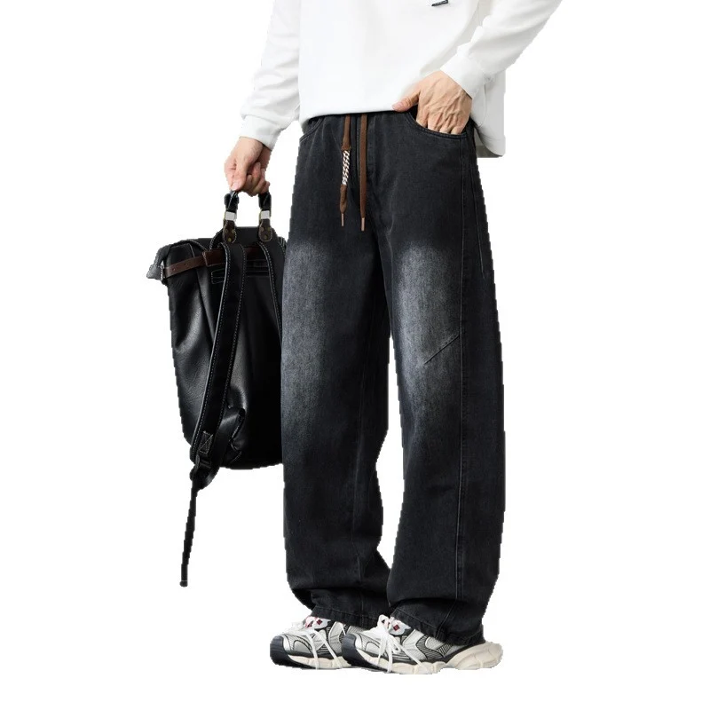 Herren Baggy-Denimhose mit Tunnelzug und Used-Wash-Details Nord Taschen
