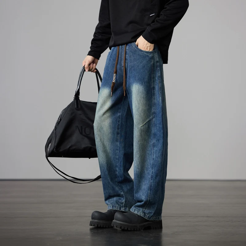 Herren Baggy-Denimhose mit Tunnelzug und Used-Wash-Details Nord Taschen