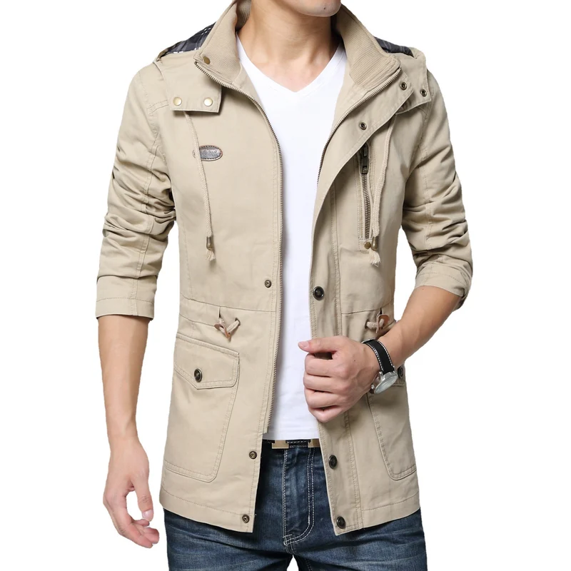 Herren leichter Baumwoll-Militärparka mit Kapuze, Kordzug-Taille und verdeckter Reißverschluss Nord Taschen