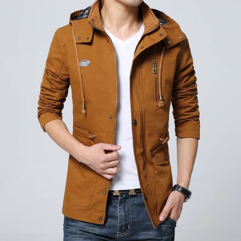 Herren leichter Baumwoll-Militärparka mit Kapuze, Kordzug-Taille und verdeckter Reißverschluss Nord Taschen