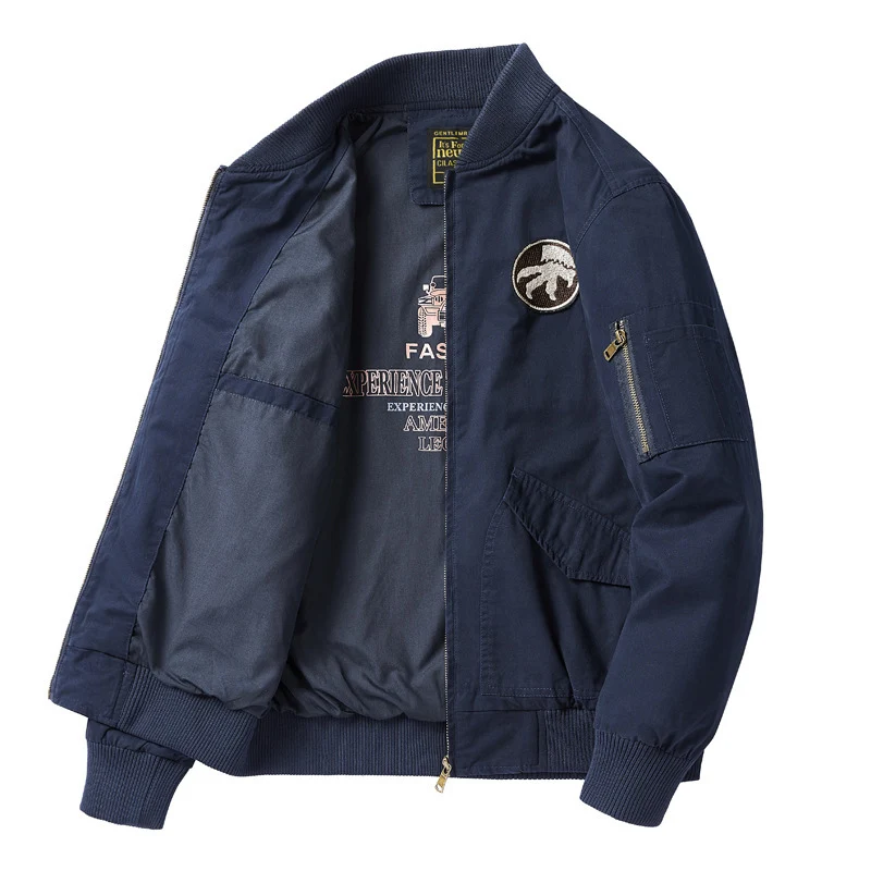 Herren leichter Baumwoll-Bomber mit Innenprint, Ärmel-Reißverschlusstasche und geripptem Saum Nord Taschen