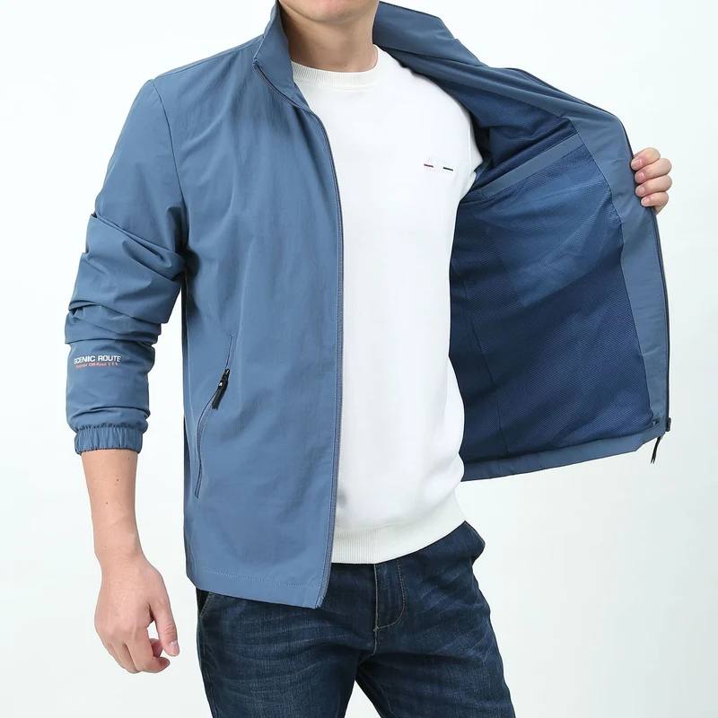 Herren leichte Zip-Übergangsjacke mit hohem Stehkragen und Reißverschlusstaschen Nord Taschen