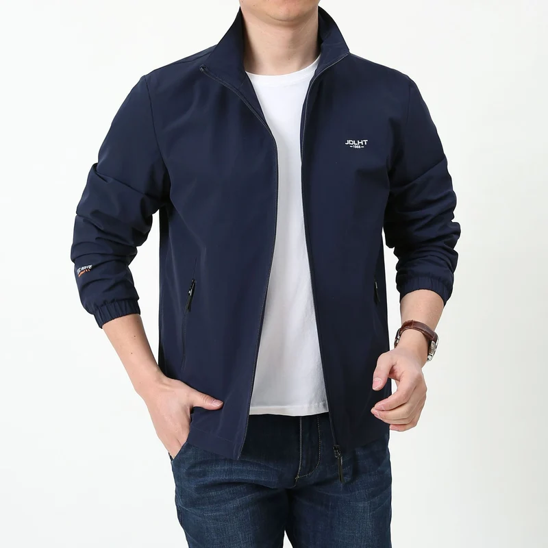 Herren leichte Zip-Übergangsjacke mit hohem Stehkragen und Reißverschlusstaschen Nord Taschen