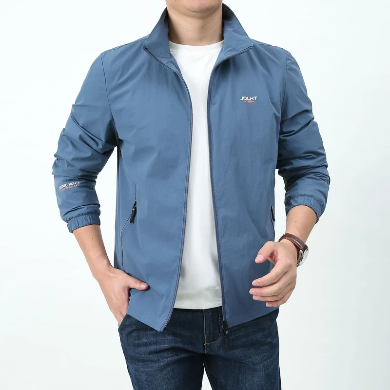 Herren leichte Zip-Übergangsjacke mit hohem Stehkragen und Reißverschlusstaschen Nord Taschen