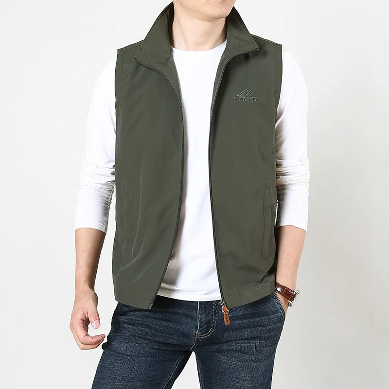 Herren Leichte windabweisende Outdoor-Weste mit Stehkragen und durchgehendem Reißverschluss Nord Taschen