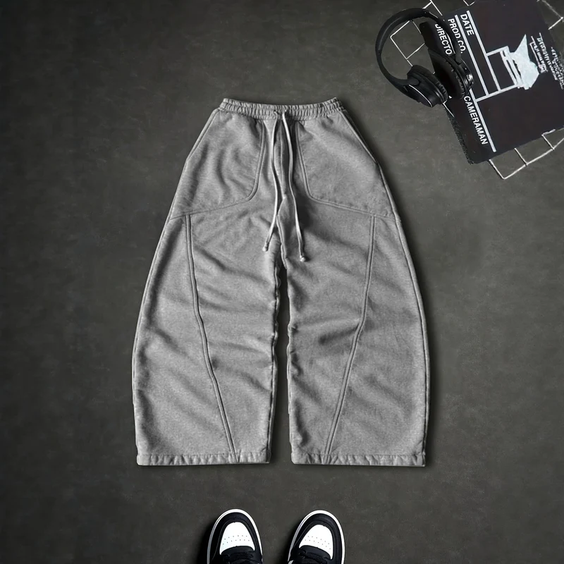 Damen Weite Baggy-Sweatpants mit hohem Elastikbund, Kordelzug und Teilungsnähten Nord Taschen