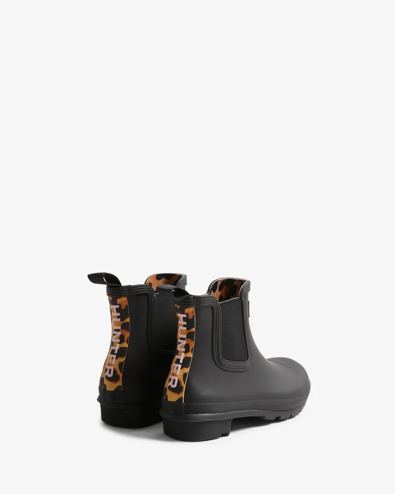 Chelsea Leopard Print Backstrap Gummistiefel Schwarz (Damen)