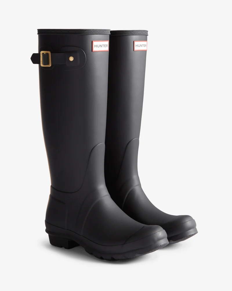 Leopard Print Backstrap Tall Wellington Gummistiefel Schwarz (Damen)