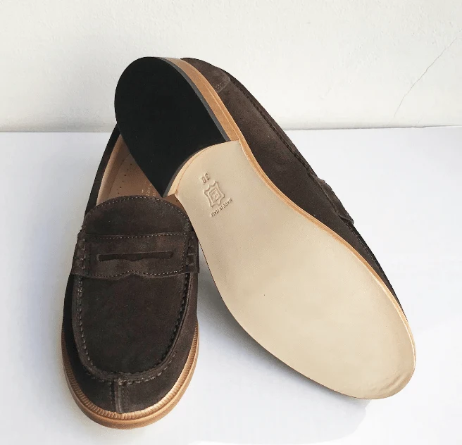 Marie Morenz Collegeschuhe Velour Braun Pennyloafer