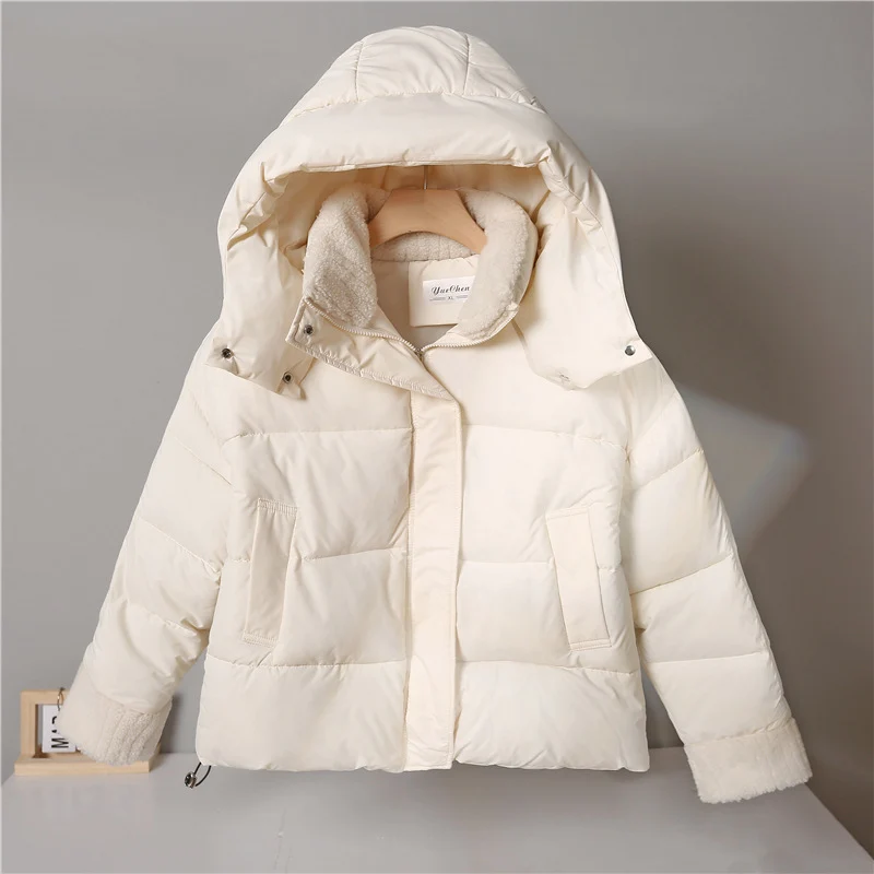 Damen nan wattierte Kurzjacke im Boxy-Schnitt mit Sherpa-Kragen und verstellbarem Tunnelzugsaum Nord Taschen