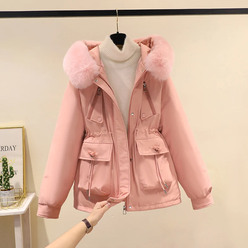 Damen nan Thermo-Parka mit Kapuze, voluminösem Kunstpelzkragen, Tunnelzugtaillierung und Multifunktions-Taschen Nord Taschen