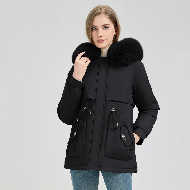 Damen nan taillierter Funktionsparka mit XXL-Kapuze, weichem Fleecefutter und multifunktionalen Pattentaschen Nord Taschen
