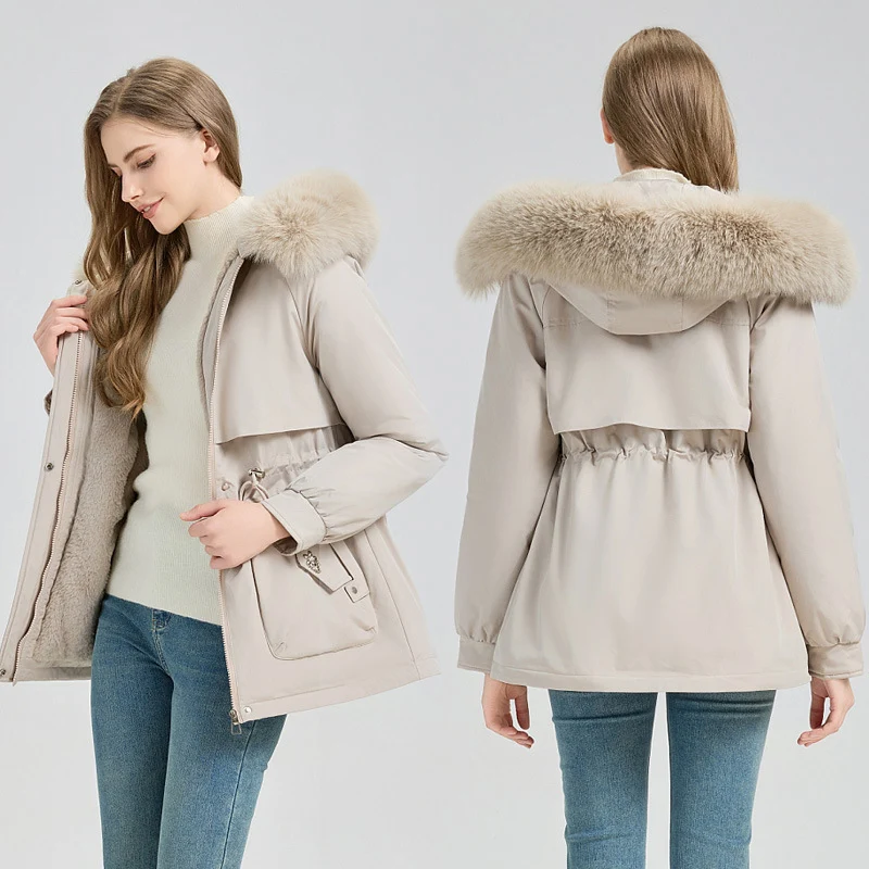 Damen nan taillierter Funktionsparka mit XXL-Kapuze, weichem Fleecefutter und multifunktionalen Pattentaschen Nord Taschen