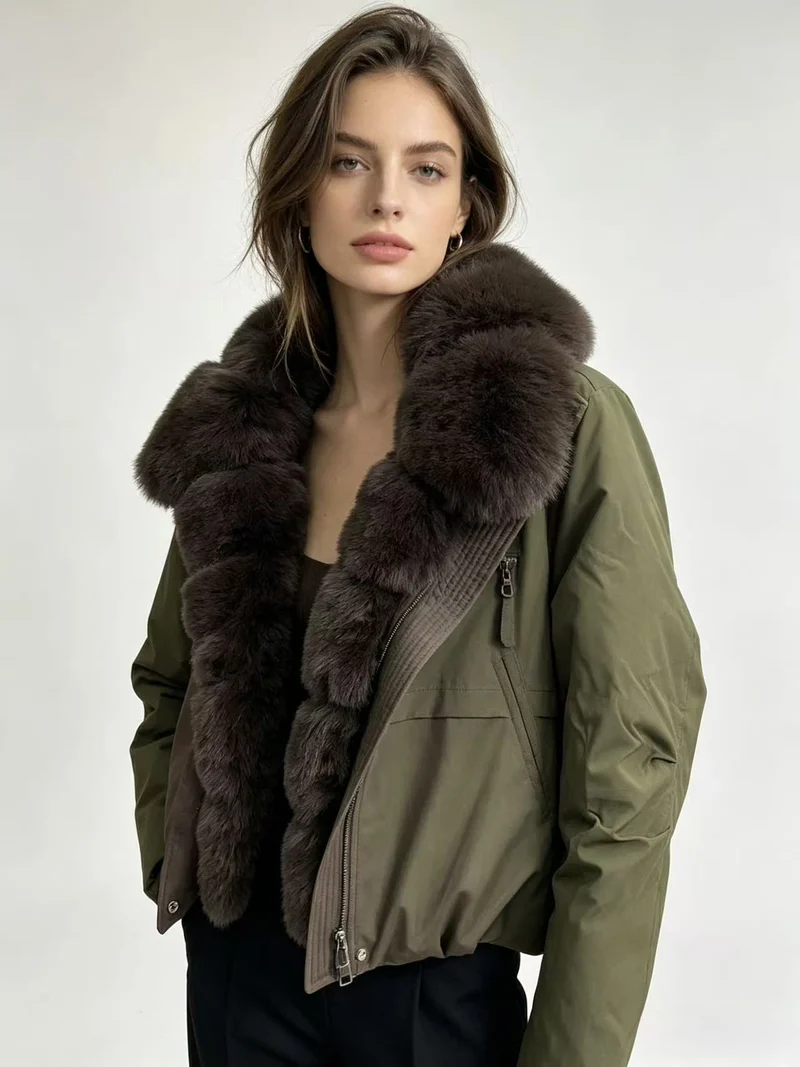 Damen nan taillierte Parka-Bomberjacke mit voluminösem Webpelzkragen und windabweisender Außenhülle Nord Taschen