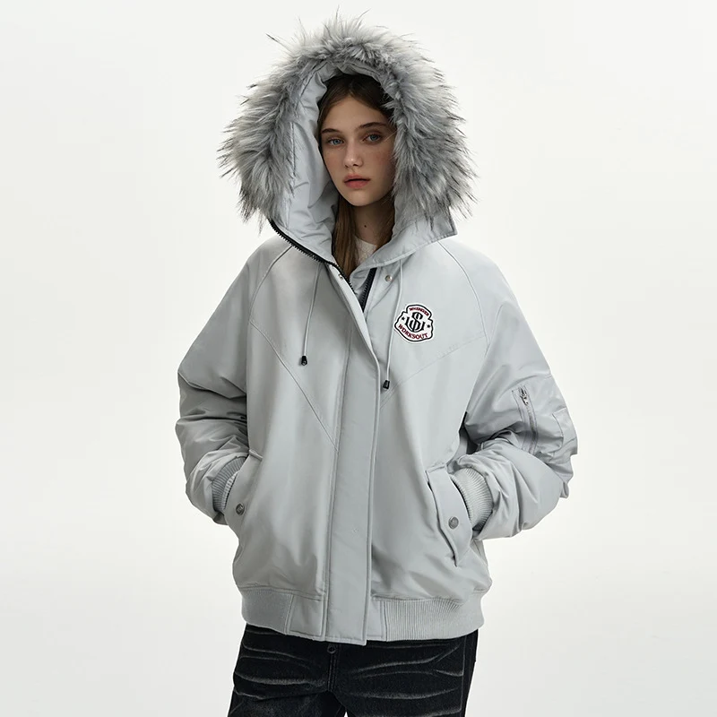 Damen nan oversized Thermo-Parka mit voluminöser Kapuze, abnehmbarer Webpelzblende und Rippbündchen Nord Taschen