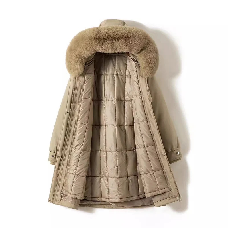Damen nan langer wasserabweisender Parka mit voluminöser Kunstfellkapuze, taillierbarem Tunnelzug und gesteppter Thermo-Innenjacke Nord Taschen