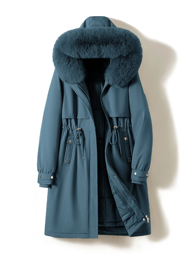 Damen nan langer wasserabweisender Parka mit voluminöser Kunstfellkapuze, taillierbarem Tunnelzug und gesteppter Thermo-Innenjacke Nord Taschen
