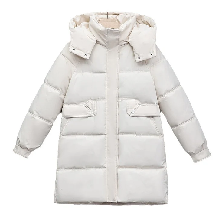 Damen nan langer thermogepolsterter Parka mit abnehmbarer Kapuze, verdecktem Reißverschluss und Klappentaschen Nord Taschen