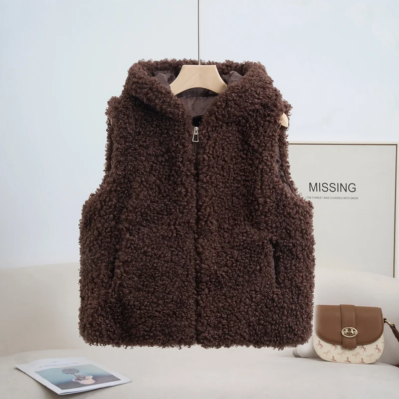 Damen nan kuschelige Teddyweste mit Kapuze und Reißverschluss Nord Taschen